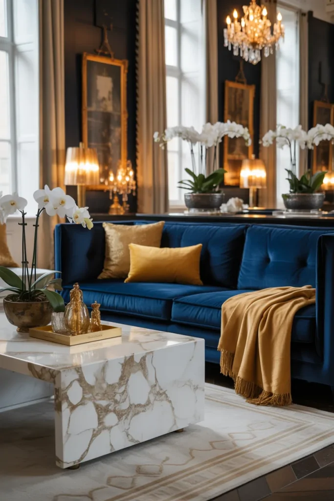 Living Room With Blue Sofa Ideas