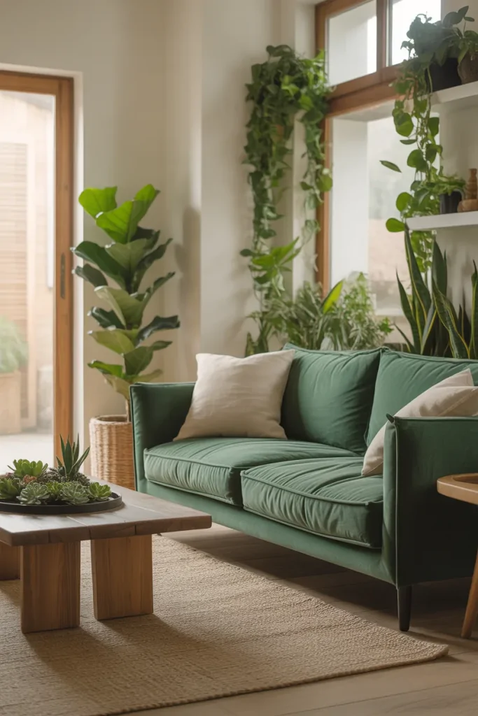 Living Room With Green Couch Ideas