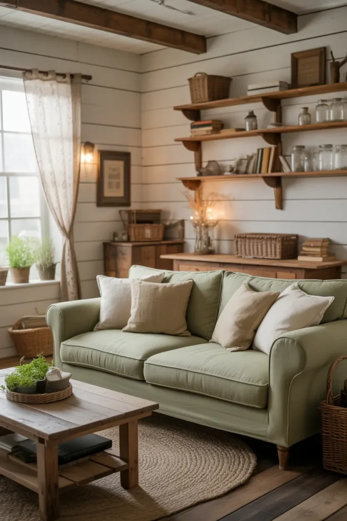 Living Room With Green Couch Ideas